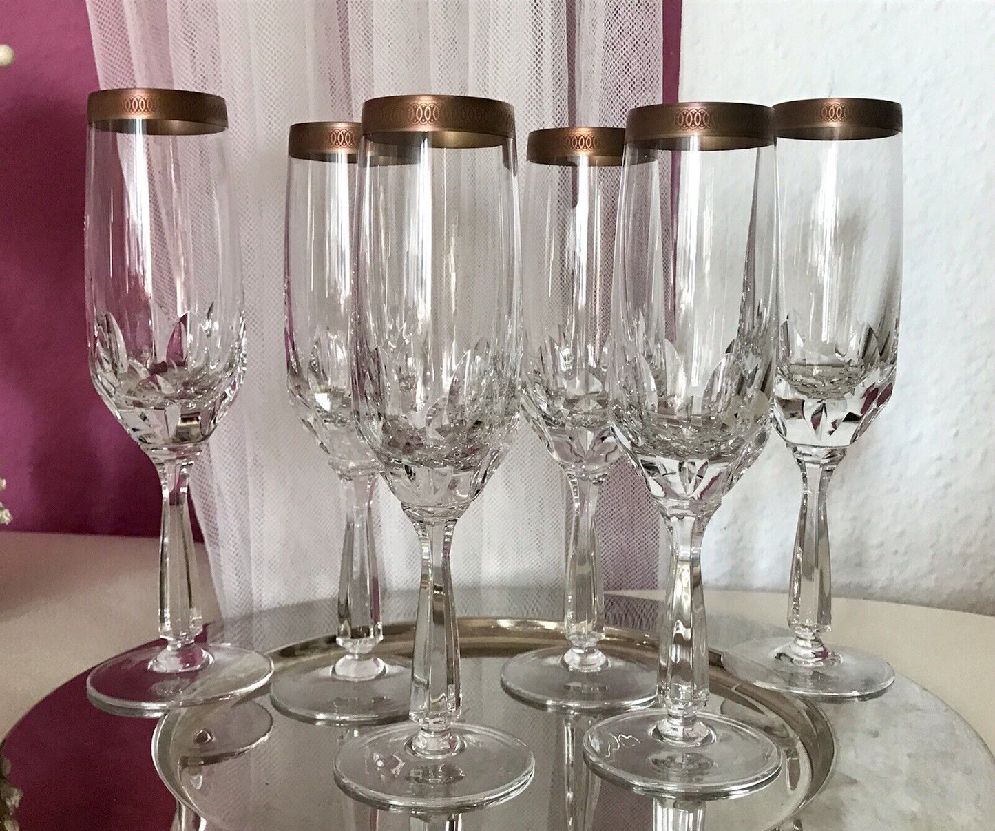 Vintage 6 EDEL Sektflöten Sektgläser Glas Kristallglas So Schön Mintonborte