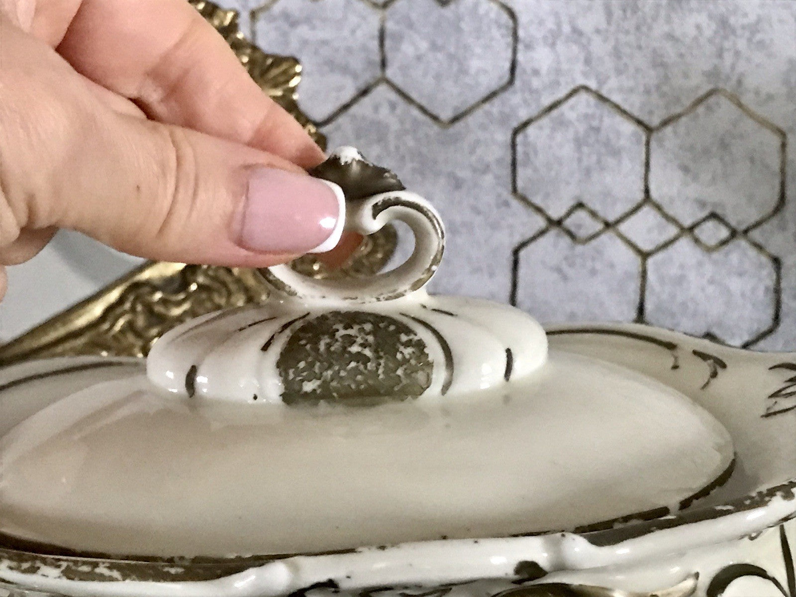 Antik Art Déco Porzellan Dose 02 Deckeldose Schatulle Bonboniere Neu-Tettau 1930