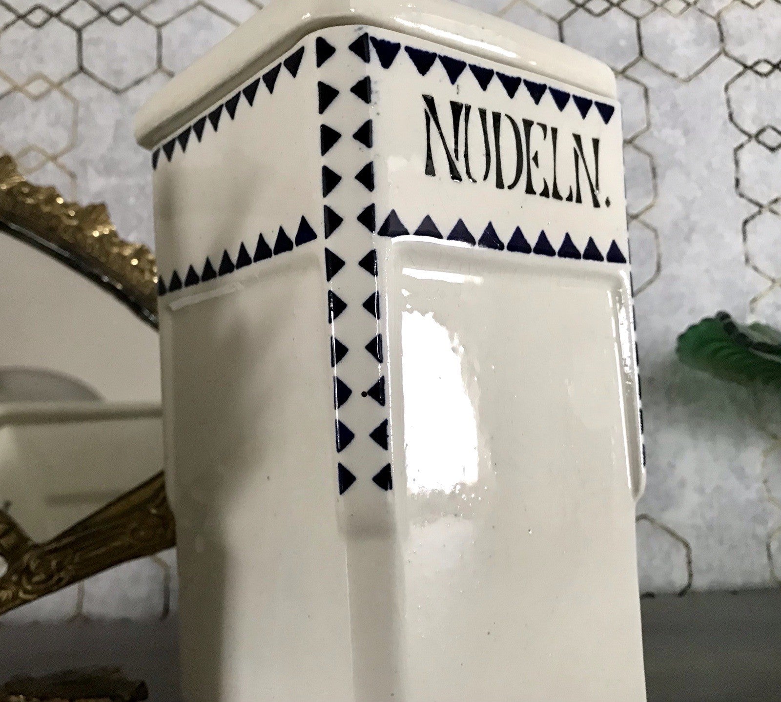 Antik Jugendstil Vorratsgefäß Nudeln Gefäß Vorratsdose weiß Porzellan creme blau