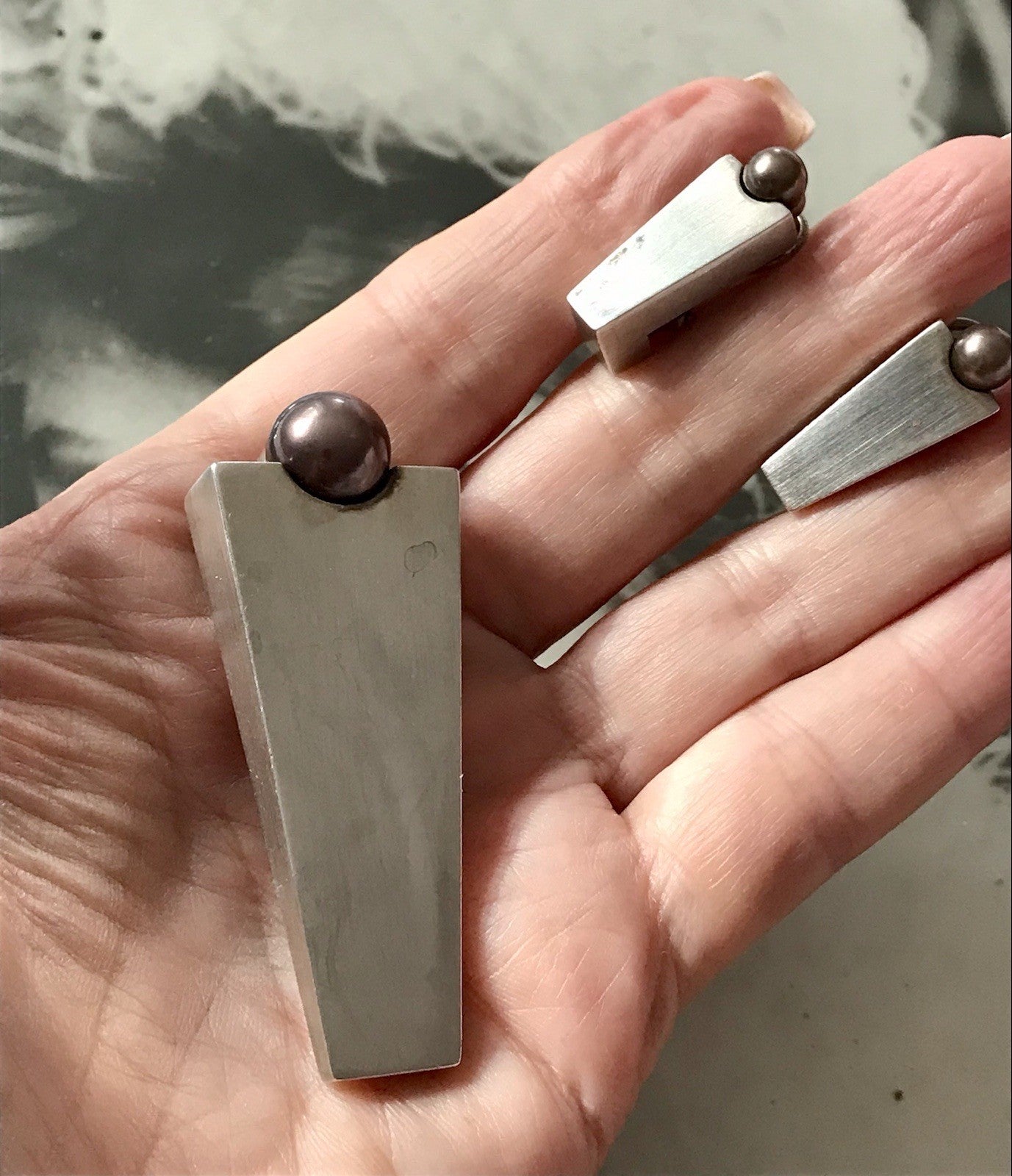 Damen Set Designer Schmuck Anhänger Ohrringe Silber 925 NW modernistisch Perle