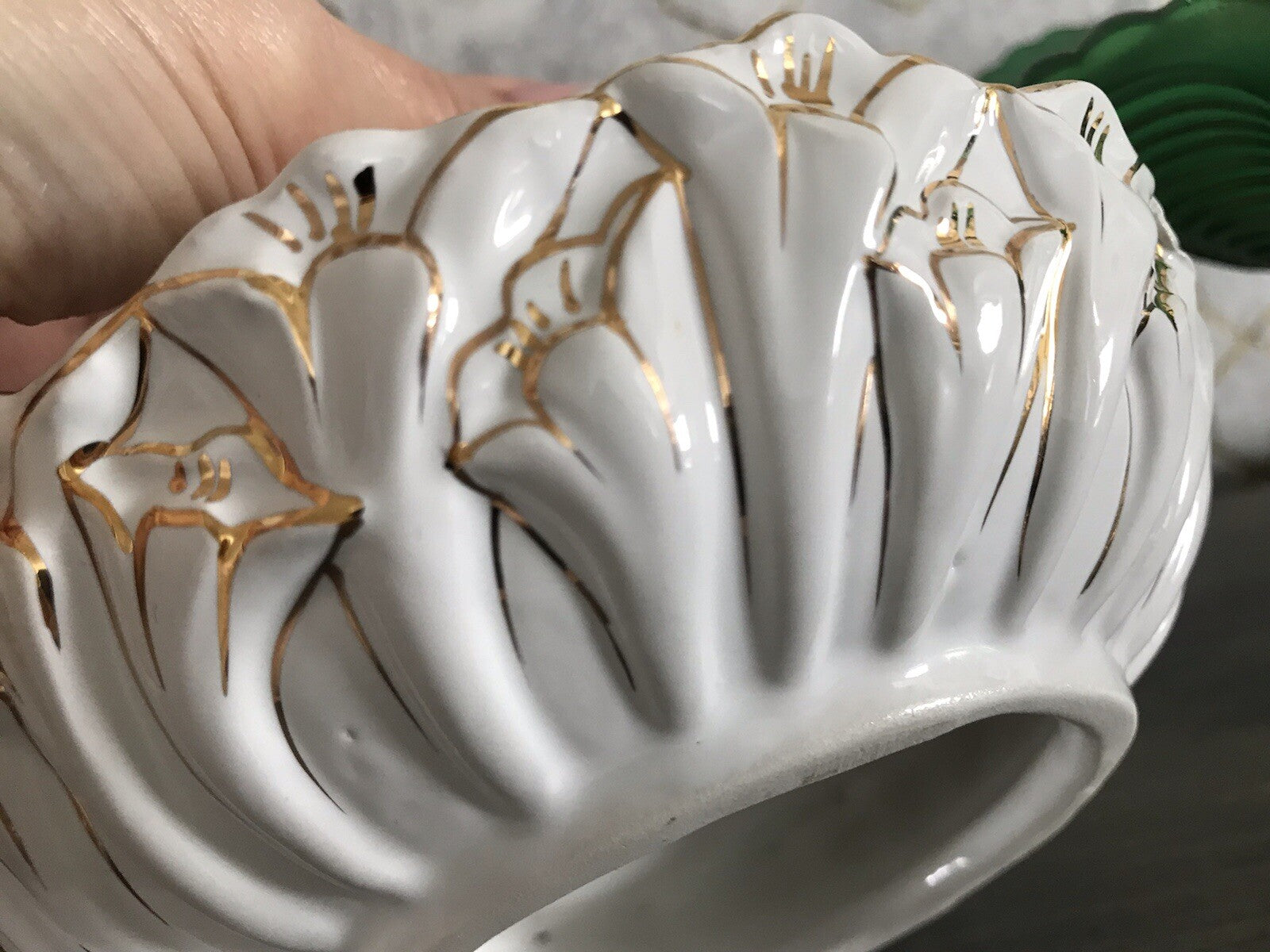 Antik reines Jugendstil Porzellan Kammerleuchter Leuchter weiß gold Libelle
