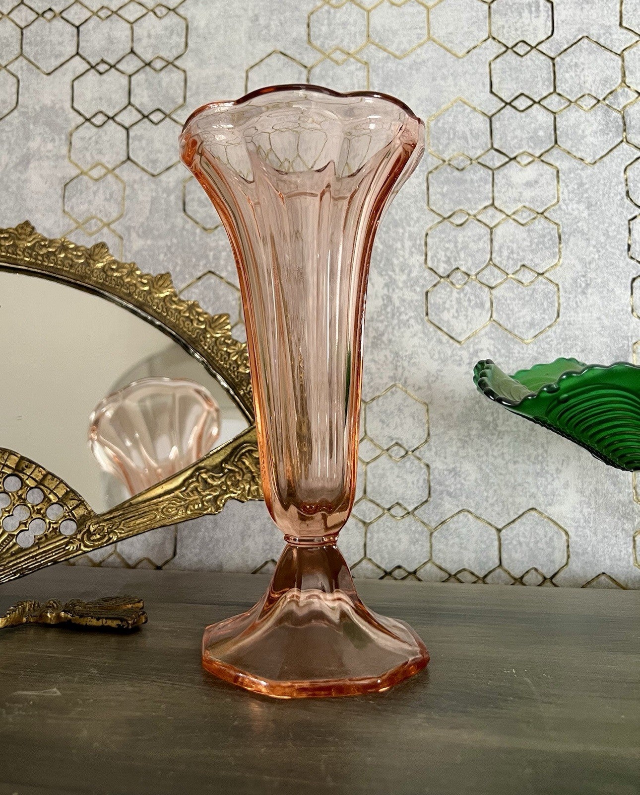 Antik Art Déco 1 Vase Glasvase Pressglas rosa Rosalin Glas