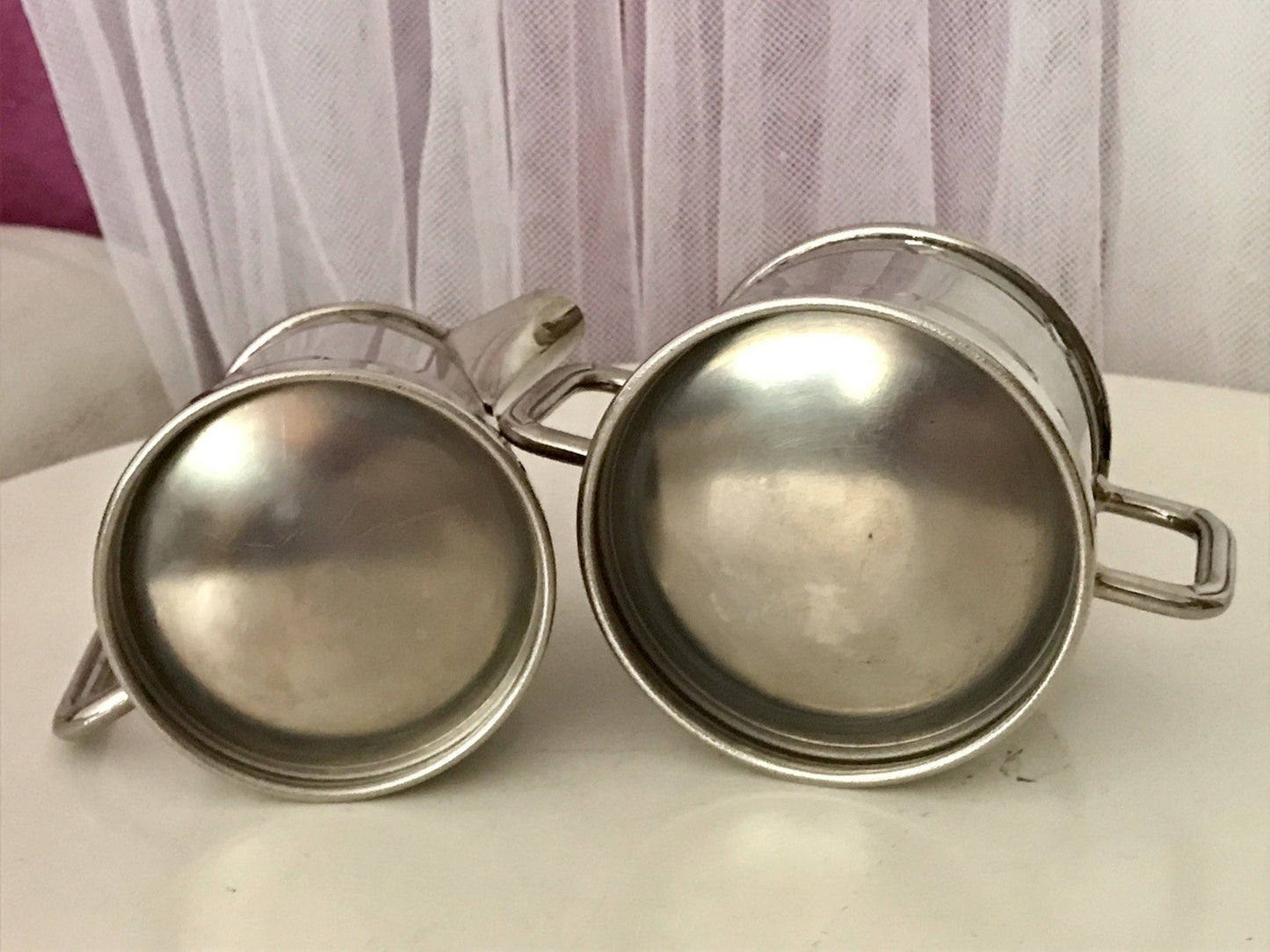 Antik Jugendstil Art Déco Kaffee Kernstück Zuckerdose Rahmgießer verchromt? 2tlg