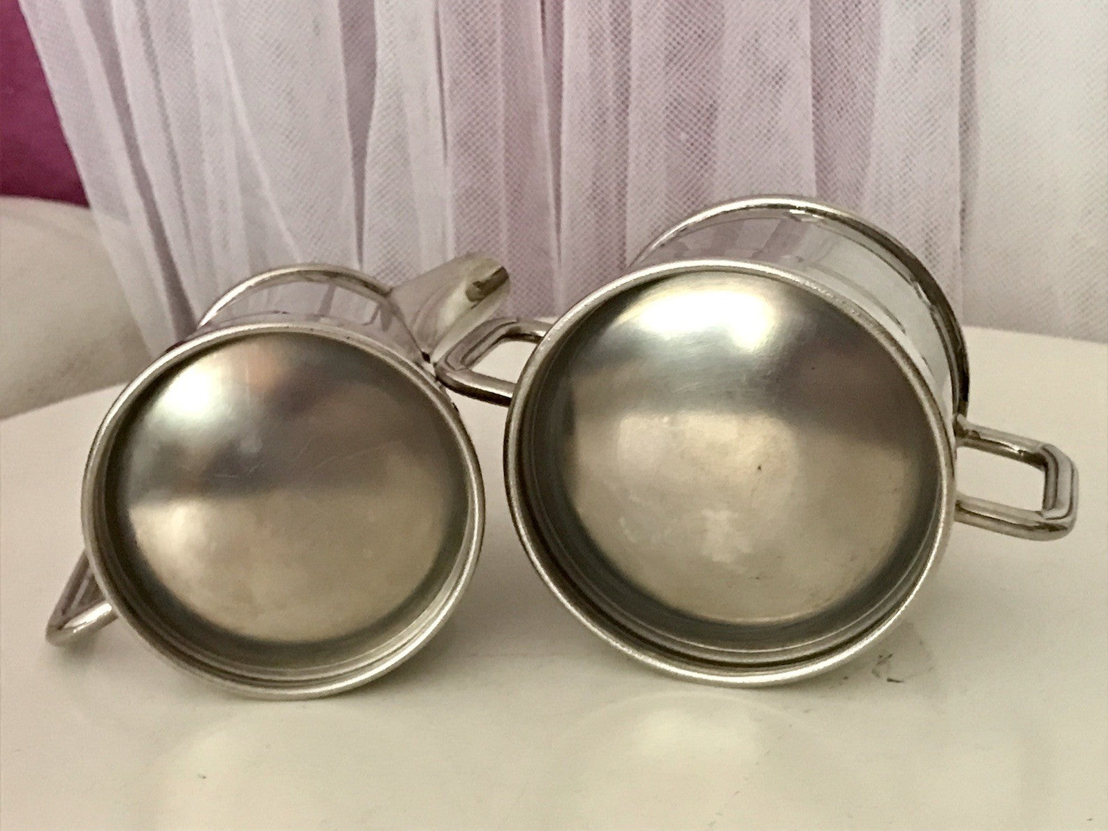 Antik Jugendstil Art Déco Kaffee Kernstück Zuckerdose Rahmgießer verchromt? 2tlg