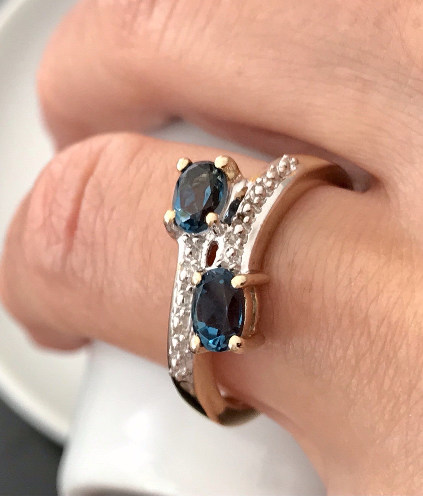 Vintage Ring blaue Steine Saphire?  Silber 925 vergoldet ~Gr.60