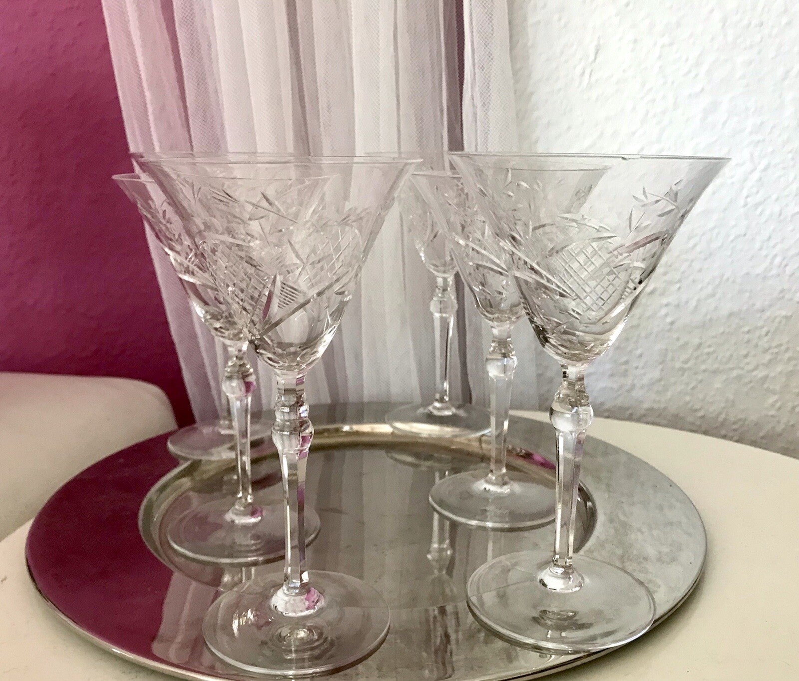 Antik Edel Art Déco 6x Weingläser Gläser Schliffdekor