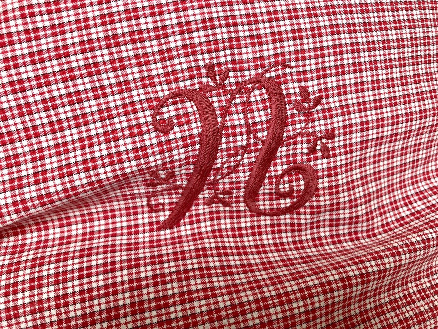 Antik? Vintage Alt Kopfkissen Bezug Baumwolle Monogramm N Stehsaum rot kariert