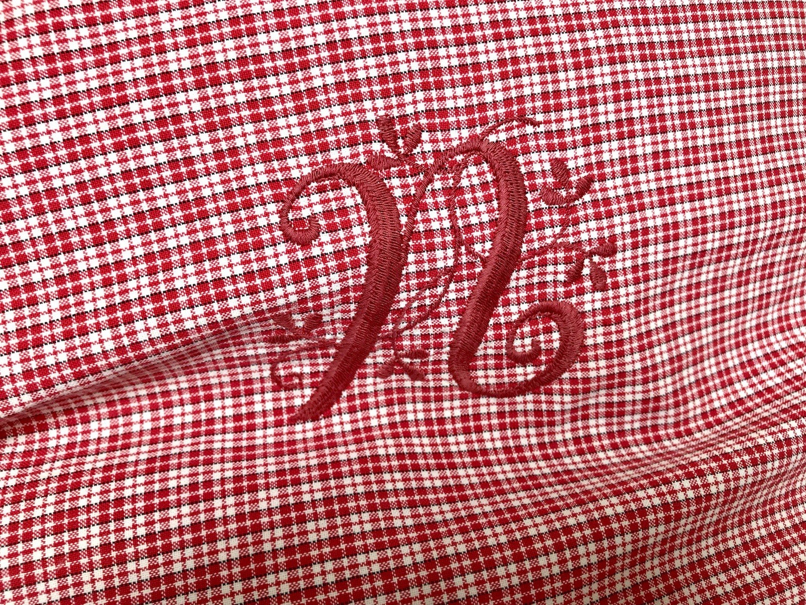 Antik? Vintage Alt Kopfkissen Bezug Baumwolle Monogramm N Stehsaum rot kariert