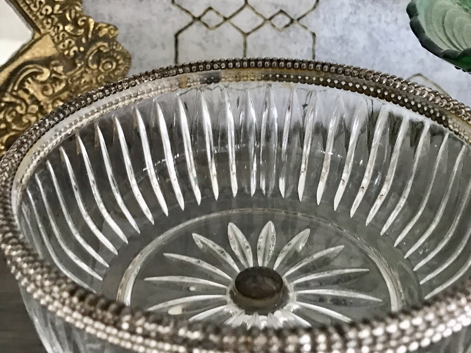 Vintage Glasschale Fußschale  Schale Glas versilberte Montur Kristallglas?