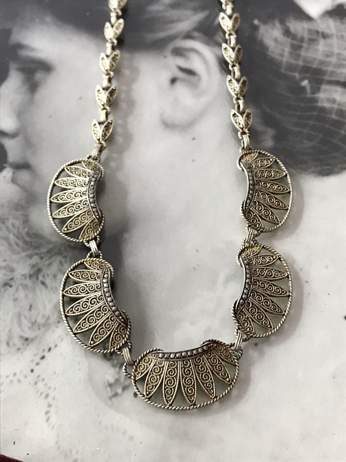 Antik Theodor Fahrner Designer Collier 925 Silber vergoldet Markasite Halskette