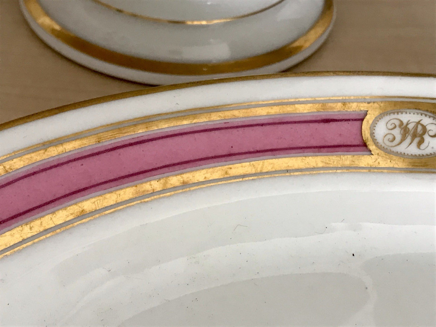 Antik Biedermeier Porzellan 1 ovale Schale  ~1845 Ligatur Monogramm JR
