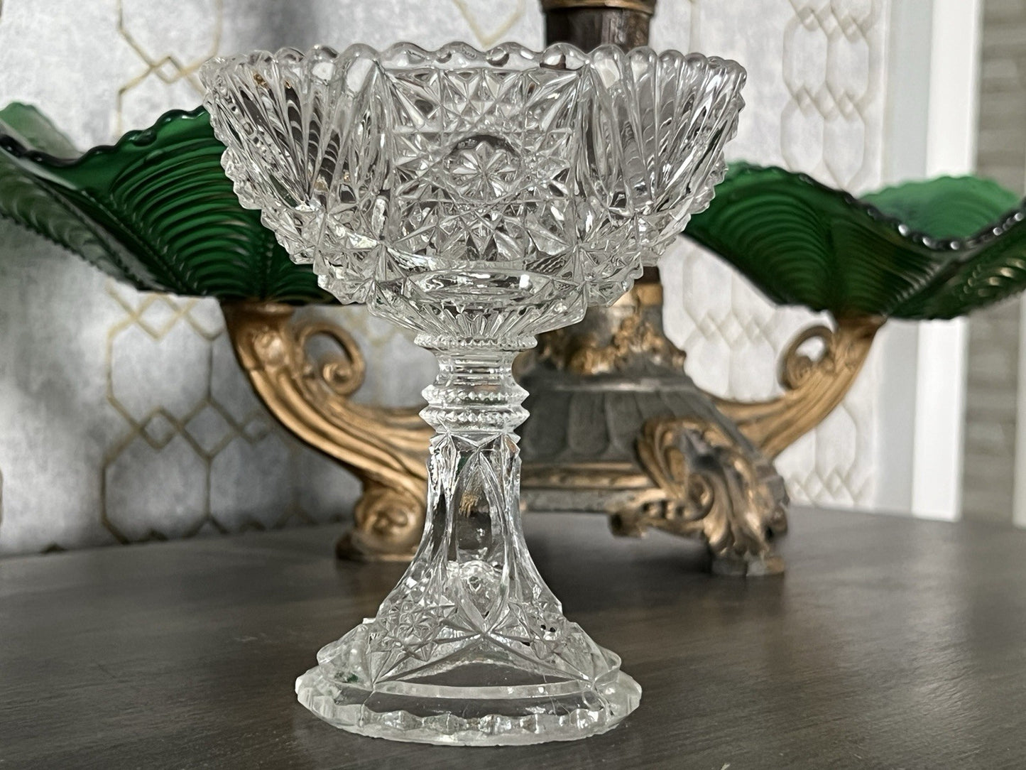 Antik Jugendstil Pressglas Glas Fußschale Schale Zuckerschale Brockwitz