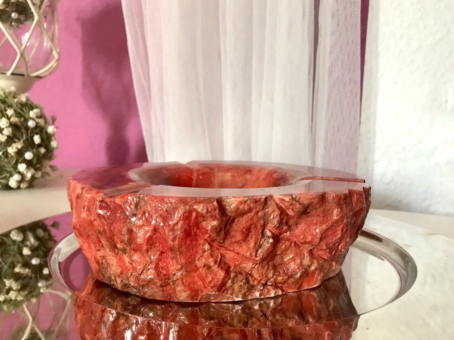 Vintage Aschenbecher Ascher roter Alabaster Romano Bianci 70er Design Klassiker