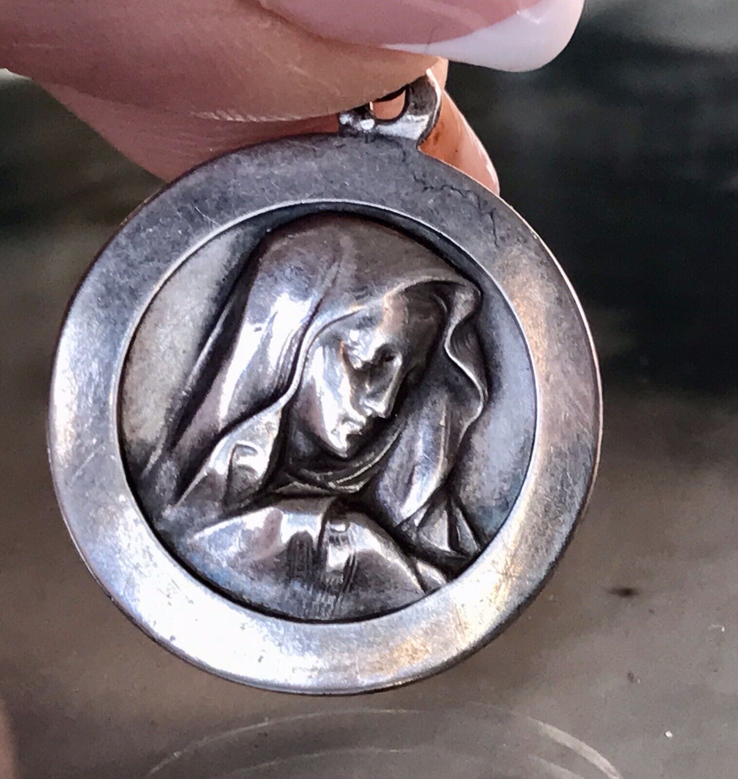 Antik Edel Anhänger Kettenanhänger Silber christlich Maria Mutter Gottes