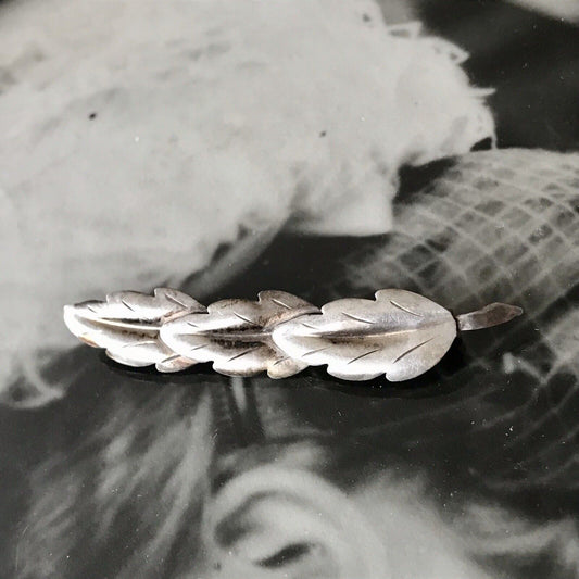 Antik TeKa Art Déco Edel Brosche Silber 835 3 Blätter Eichenblätter?
