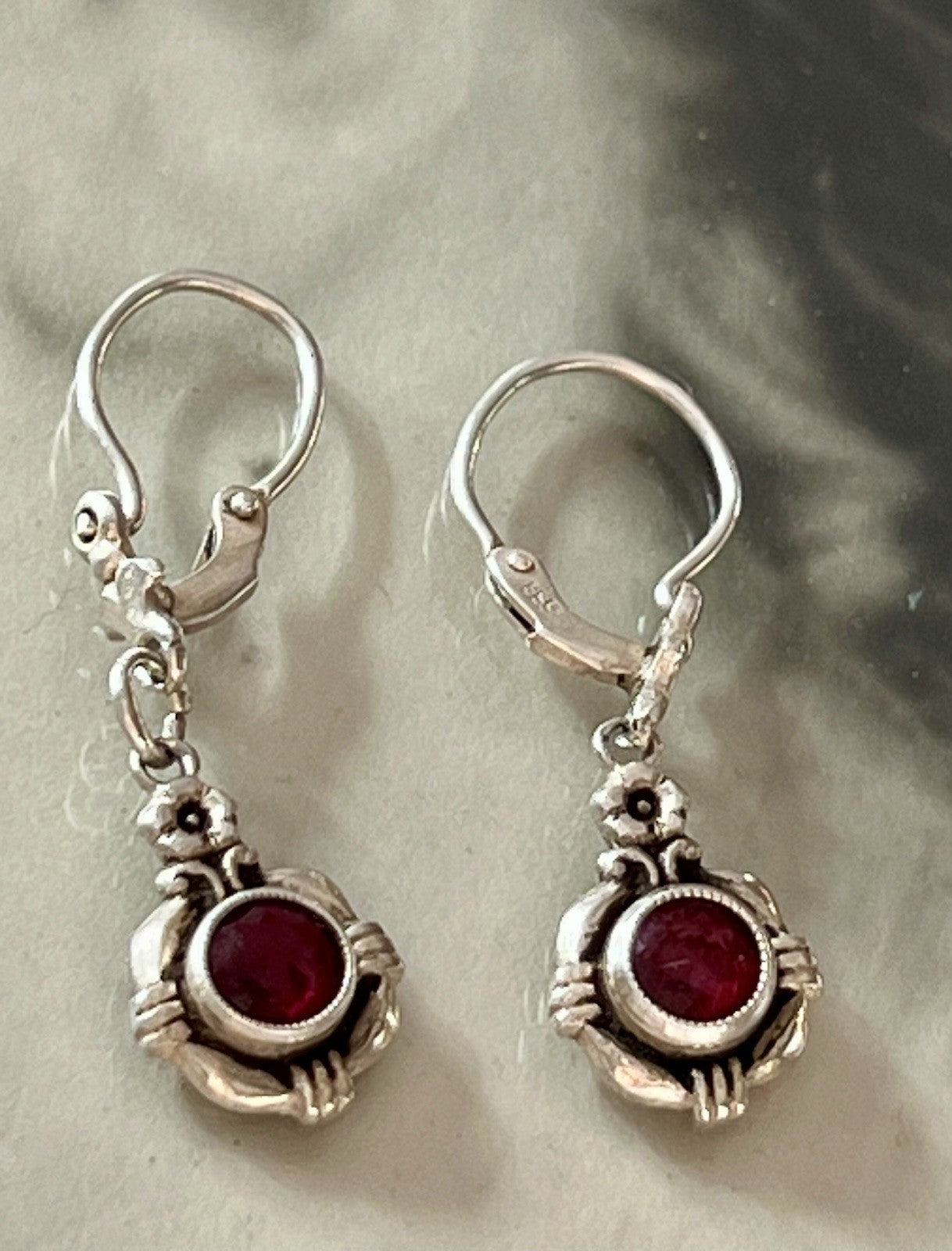 Antik Art Déco Edel Ohrhänger Ohrringe DAMEN Silber 800 rote Steine