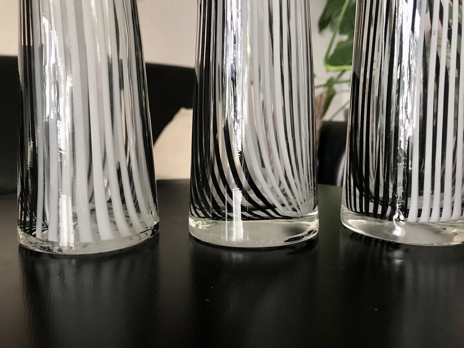 Vintage 3x Dino Martens Vase Glasvase Bianca Nero Streifen Glaskunst Murano