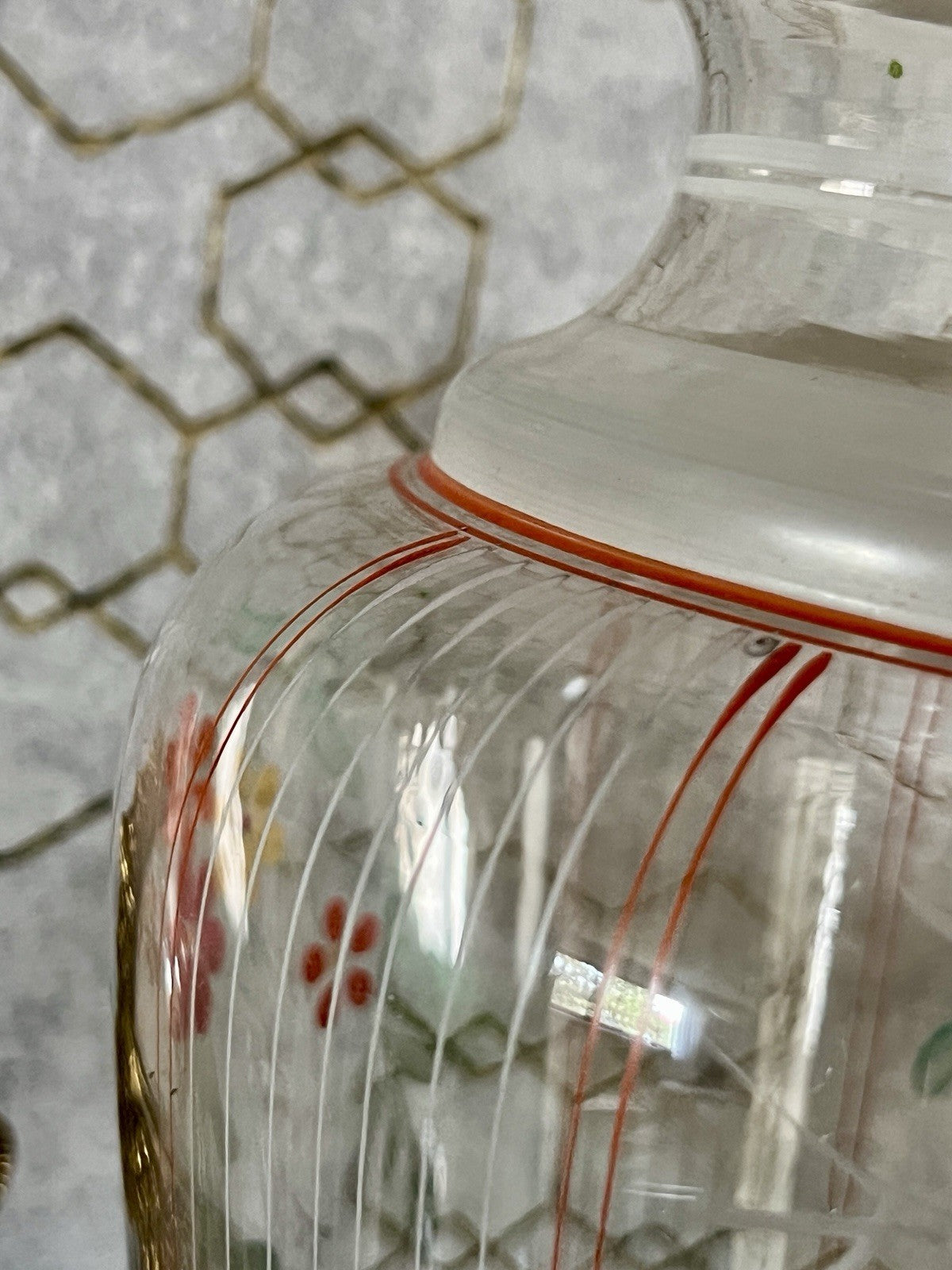 Antik GROẞ Vase Glasvase Art Déco teils satiniert bunte Malerei markant 1930er