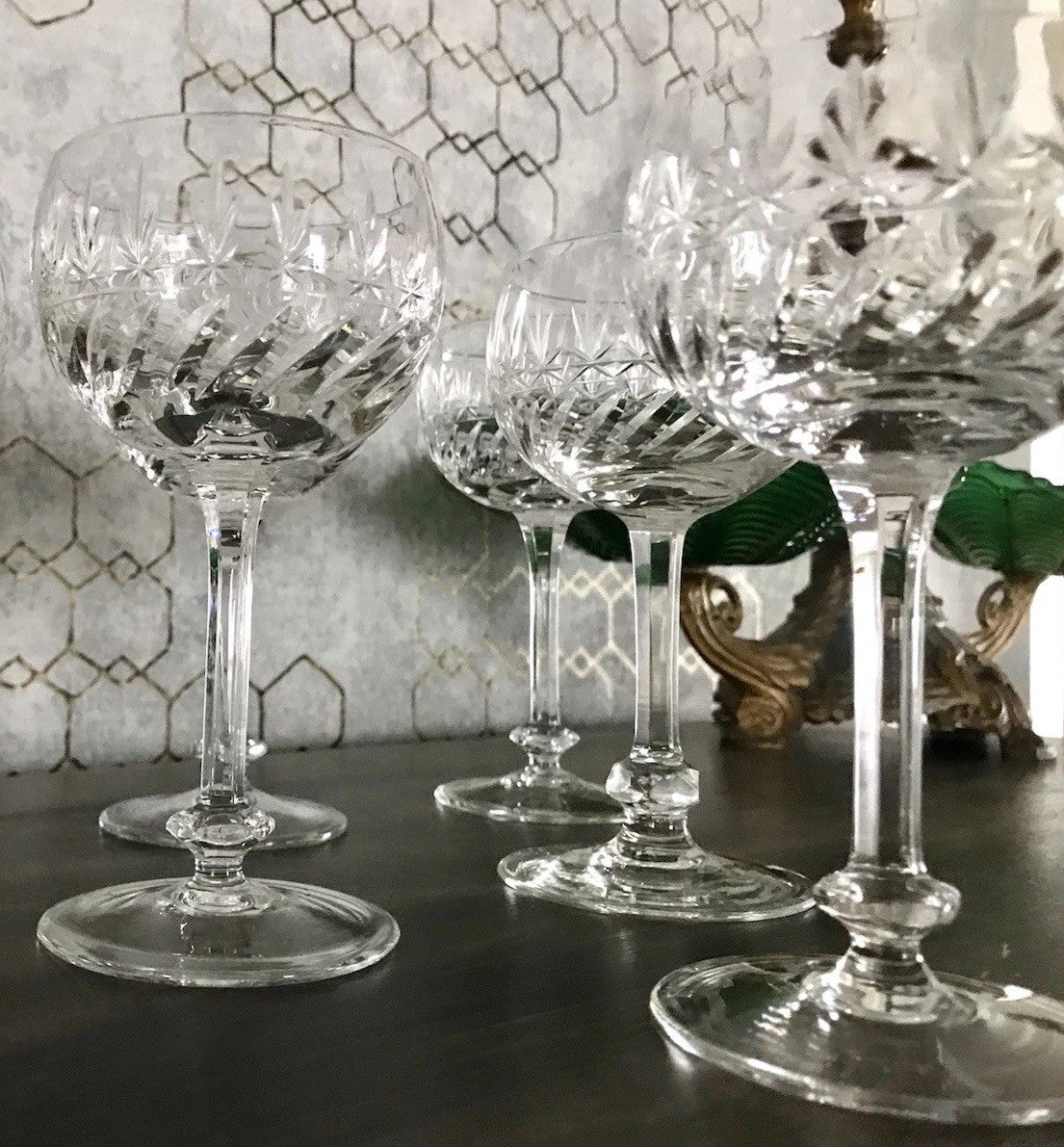 Antik Art Déco 5 Weingläser Gläser Schliff Kristallglas Edel Schön Treviris V&B