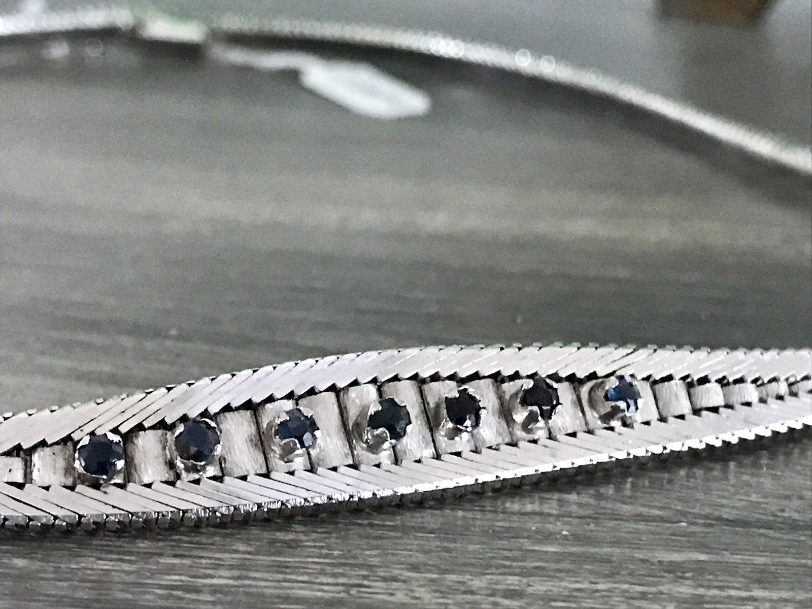 Antik Edel Art Déco 835 Silber Collier rhodiniert Halskette blaue Steine Armband