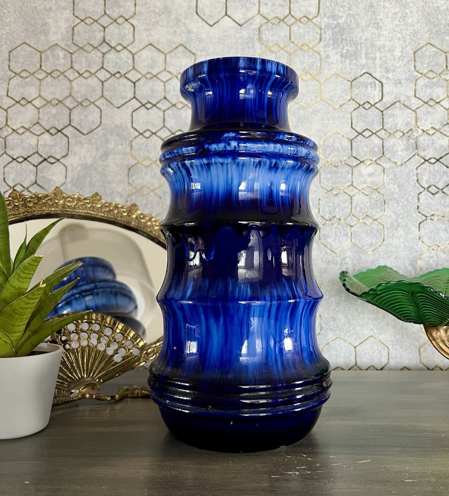 Vintage 60’s Vase Mid Century Keramik Scheurich Pagode 226 Fat Lava kobaltblau