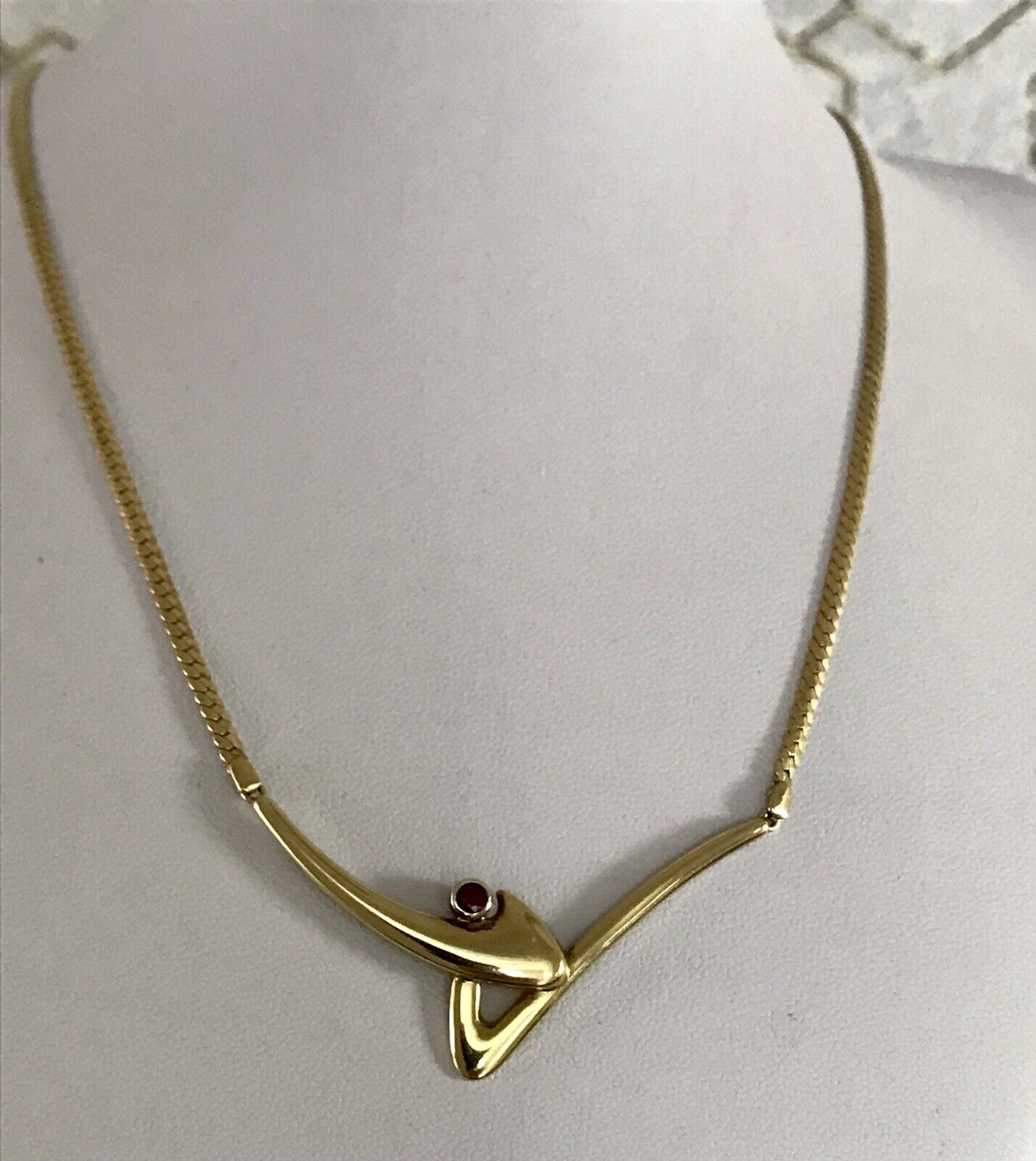 Alt Halskette Kette Amerikan. Doublè TeKa gold Collier roter Stein 50er 60er