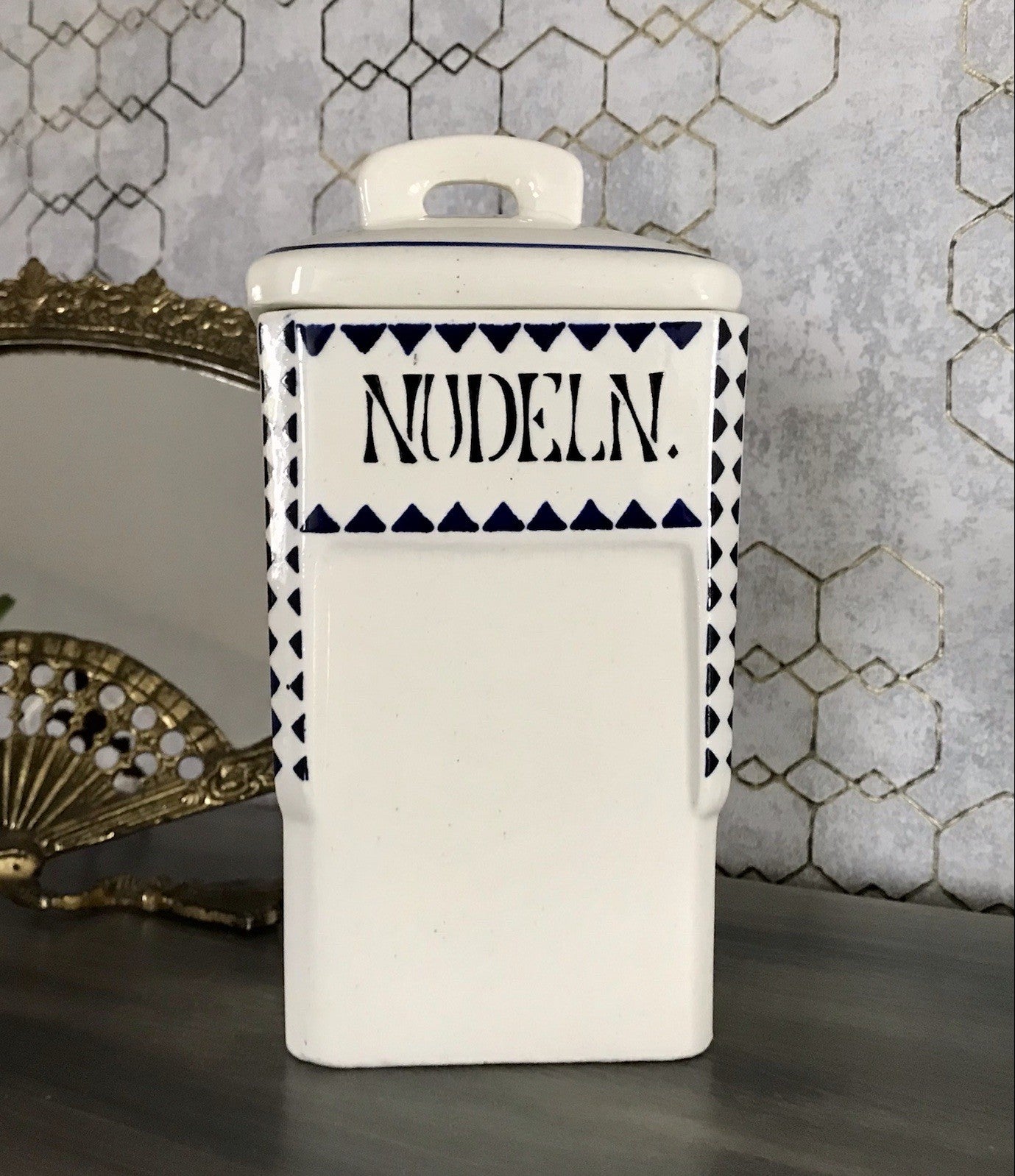 Antik Jugendstil Vorratsgefäß Nudeln Gefäß Vorratsdose weiß Porzellan creme blau