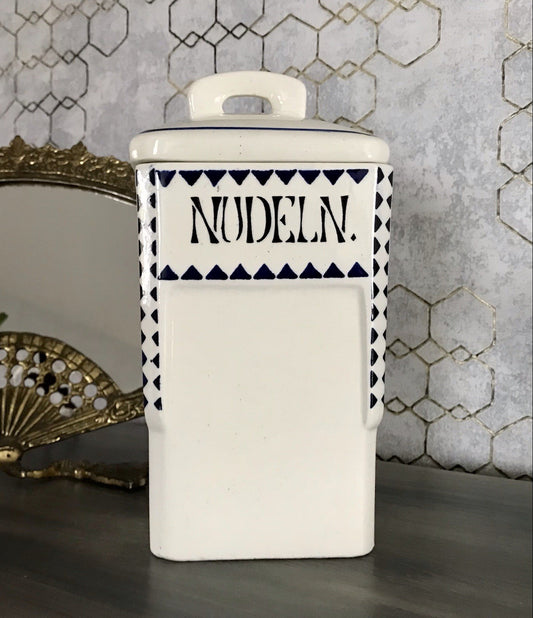 Antik Jugendstil Vorratsgefäß Nudeln Gefäß Vorratsdose weiß Porzellan creme blau