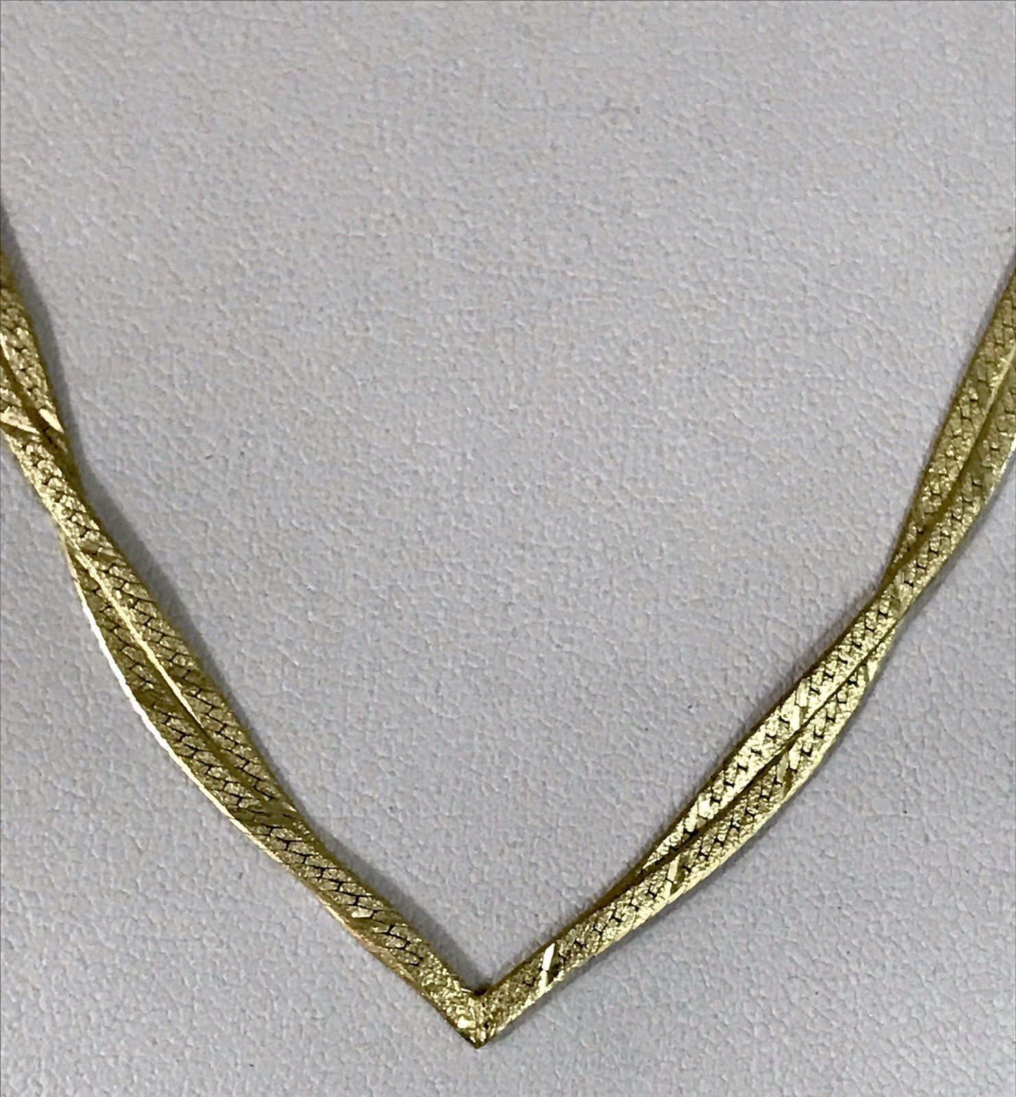 Alt Edel Vintage 925 Silber vergoldet Collier Halskette V-Form Schlangenmuster