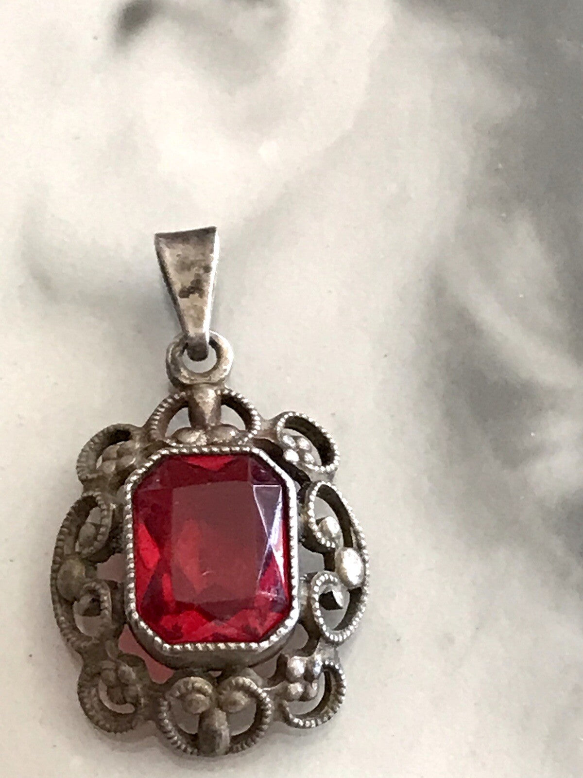 Antik Jugendstil Art Déco Edel Anhänger 835 Silber SUPER Design roter Stein