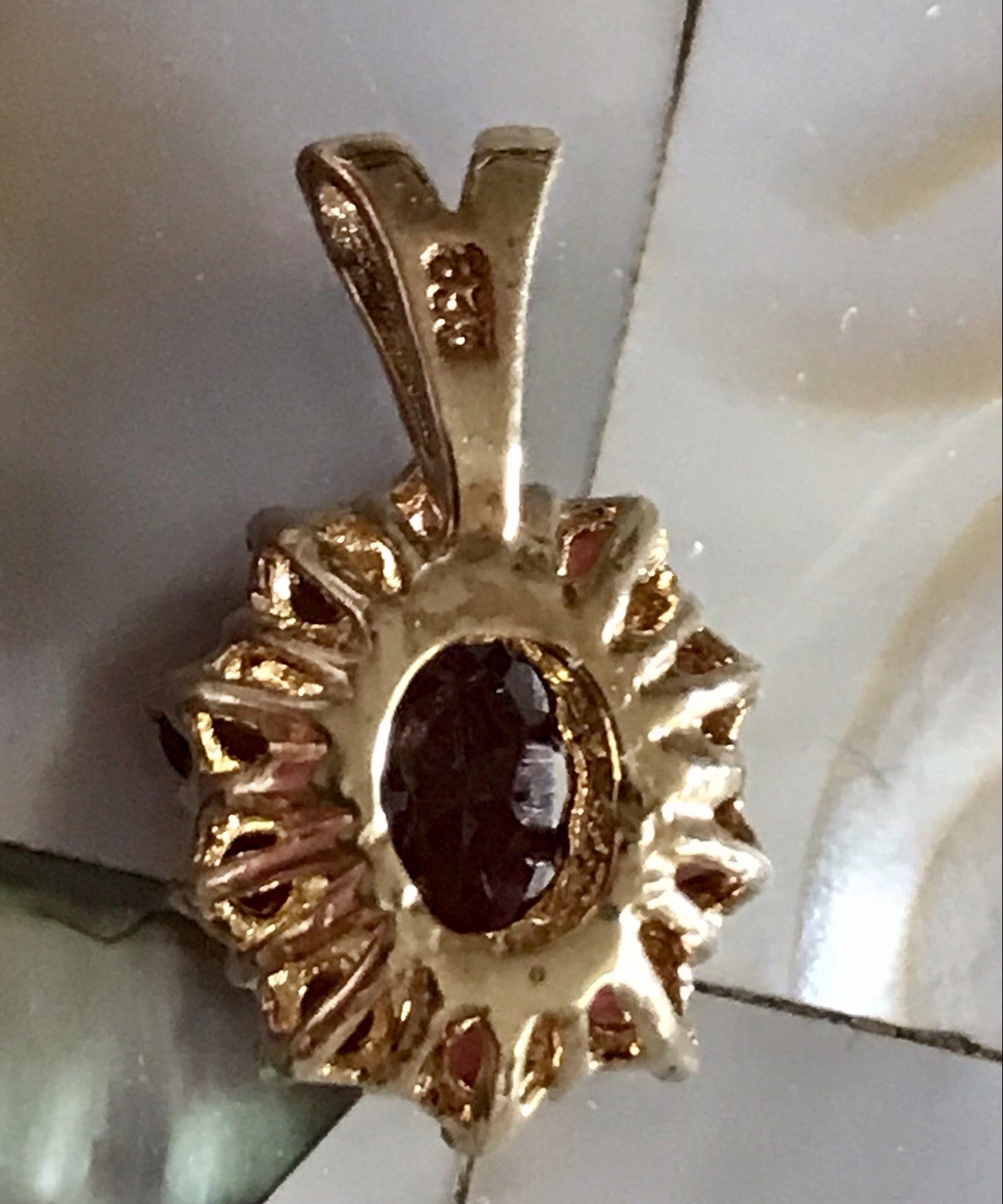 Vintage Edel Anhänger Kettenanhänger Silber vergoldet 835 SUPER Granatsteine