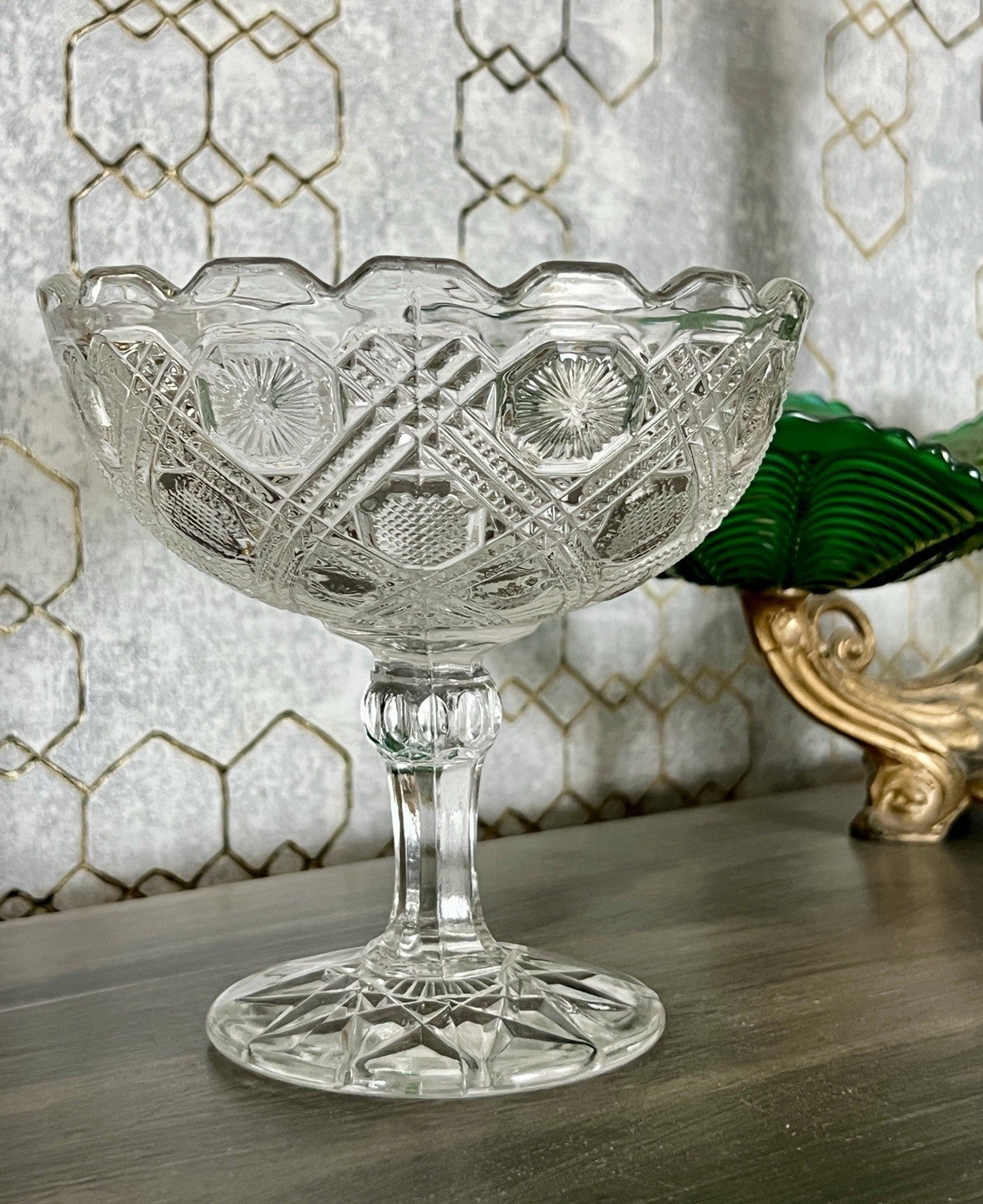 Antik Jugendstil Art Déco Pressglas Glas Fußschale Schale Zuckerschale groß
