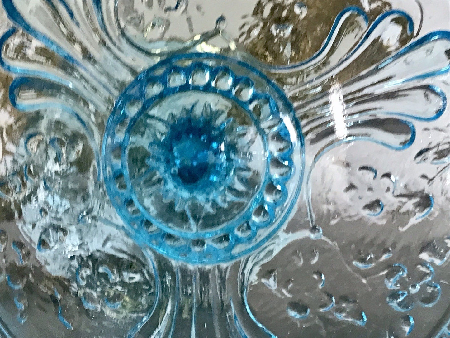 Antik Jugendstil Art Déco Pressglas Glas Fußschale Schale Zuckerschale Blau