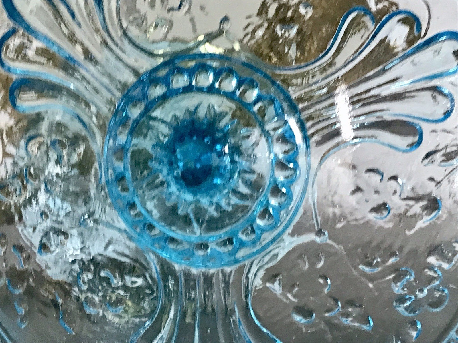 Antik Jugendstil Art Déco Pressglas Glas Fußschale Schale Zuckerschale Blau