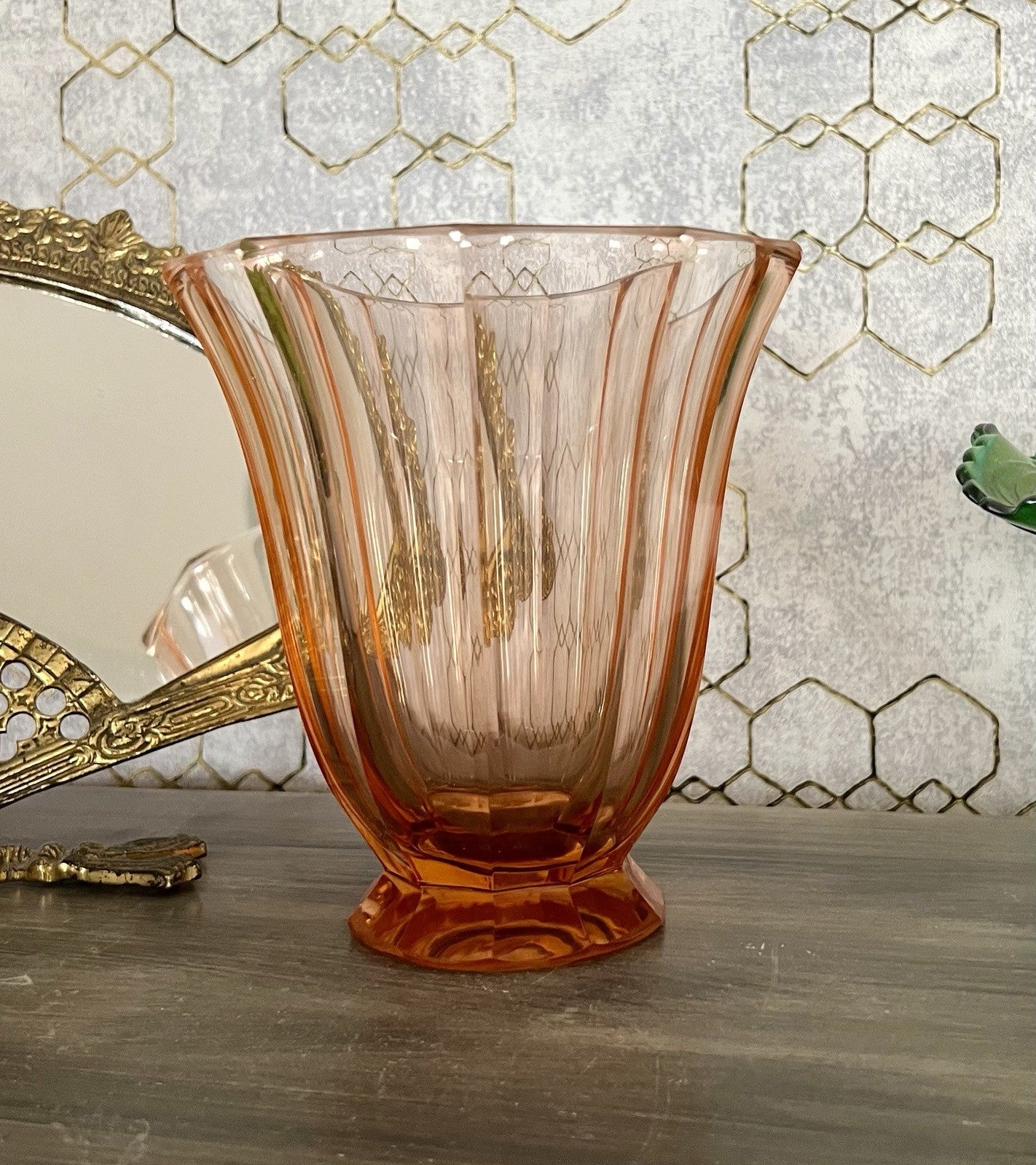 Antik Art Déco Vase Glasvase geschliffen rosa Rosalin Glas