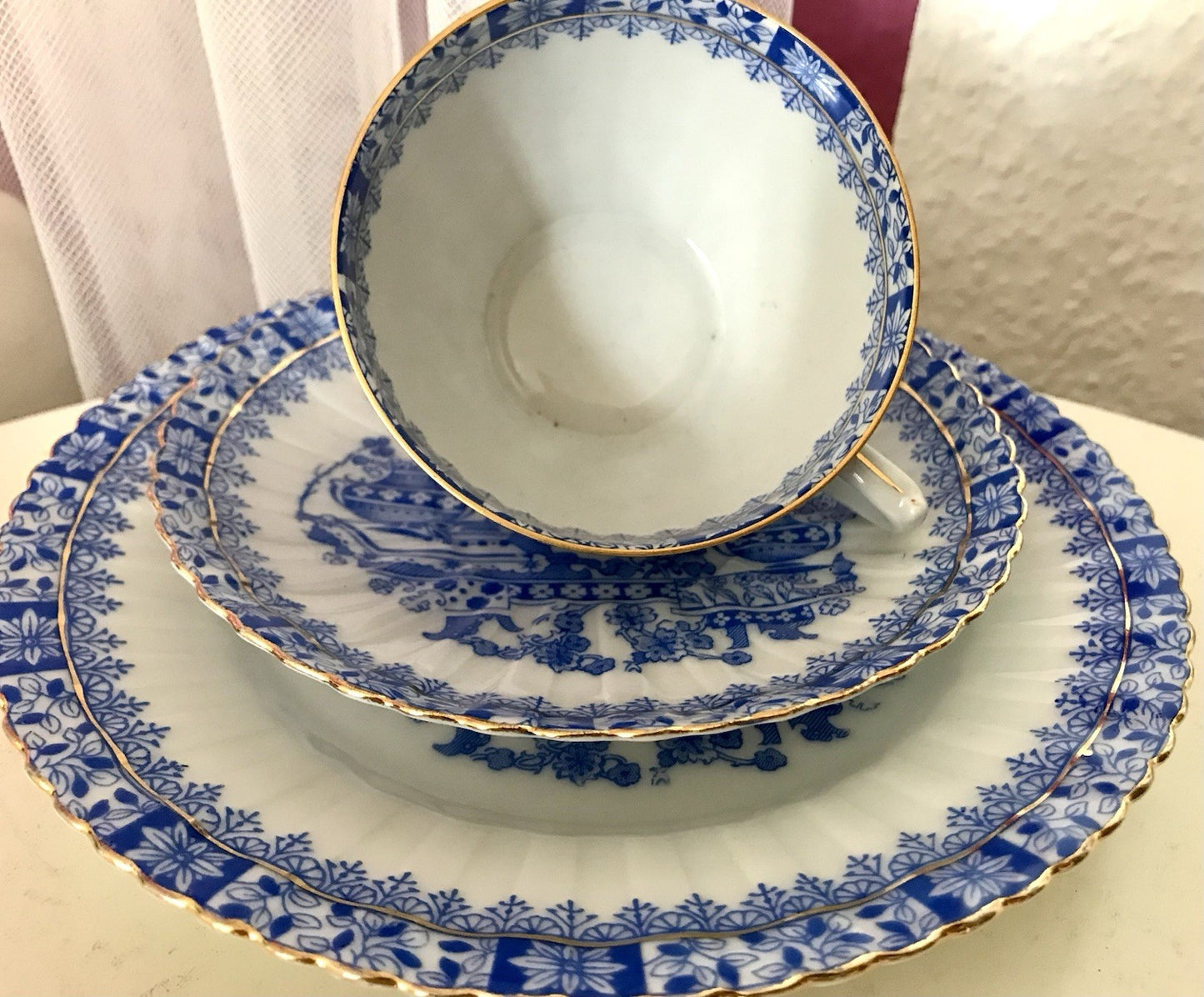 Antik Vintage Porzellan 1 Kaffee-Gedeck Sammeltasse Schön! China blau Tuppack&
