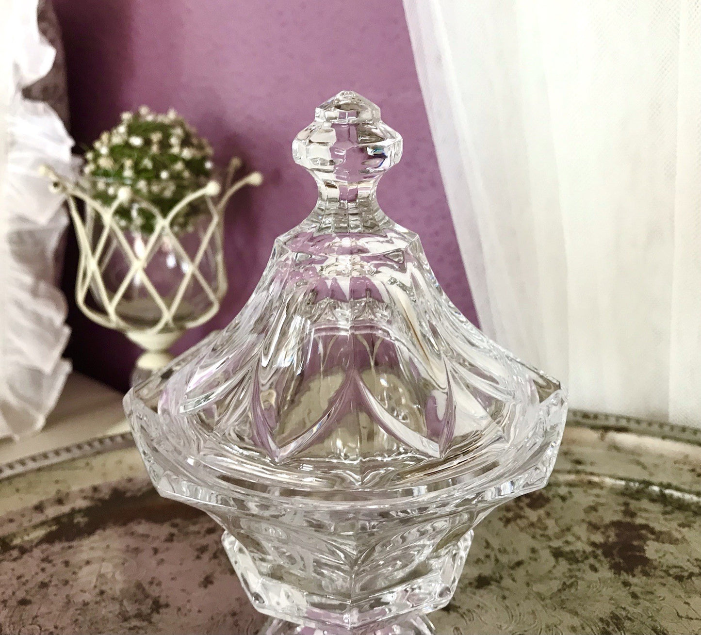 Vintage Bleikristall Deckeldose Bonboniere Glas Kristallglas Golf Pokal 1980
