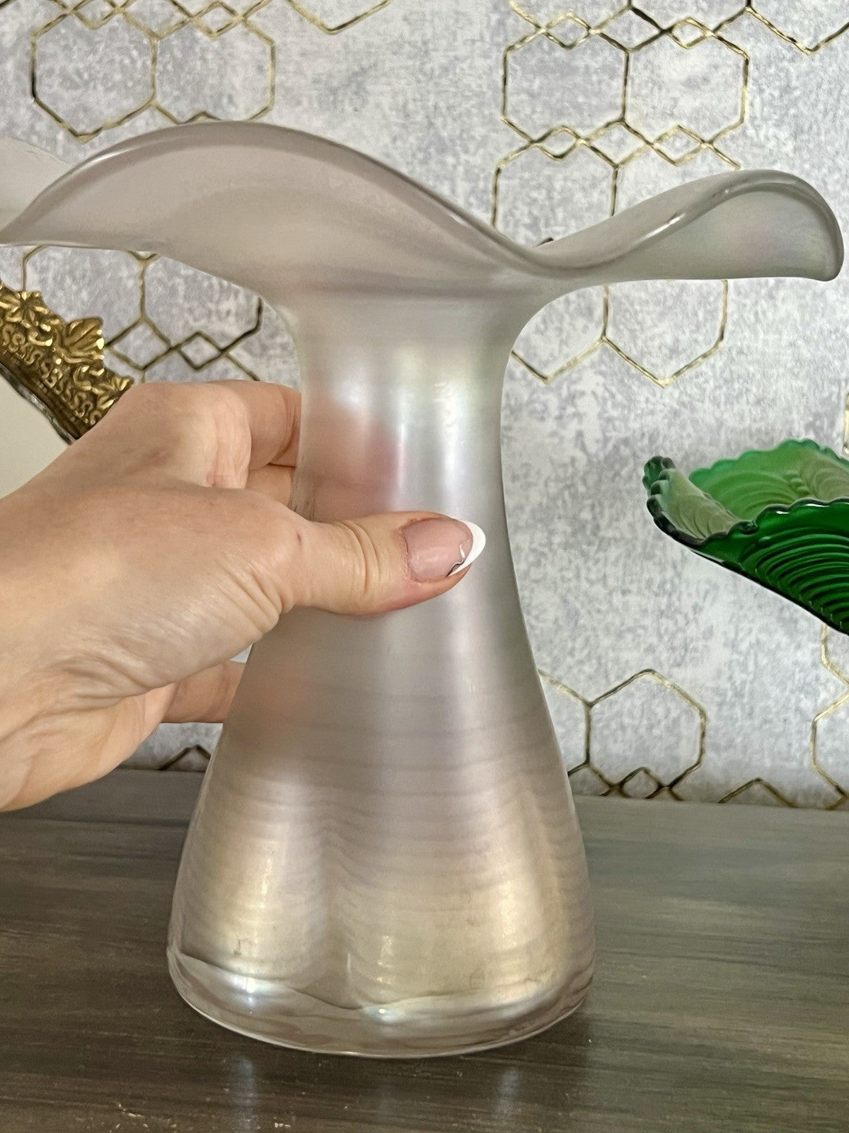 Vintage Glasvase Glaskunst Vase edel Glashütte Eisch ? irisierend schillernd