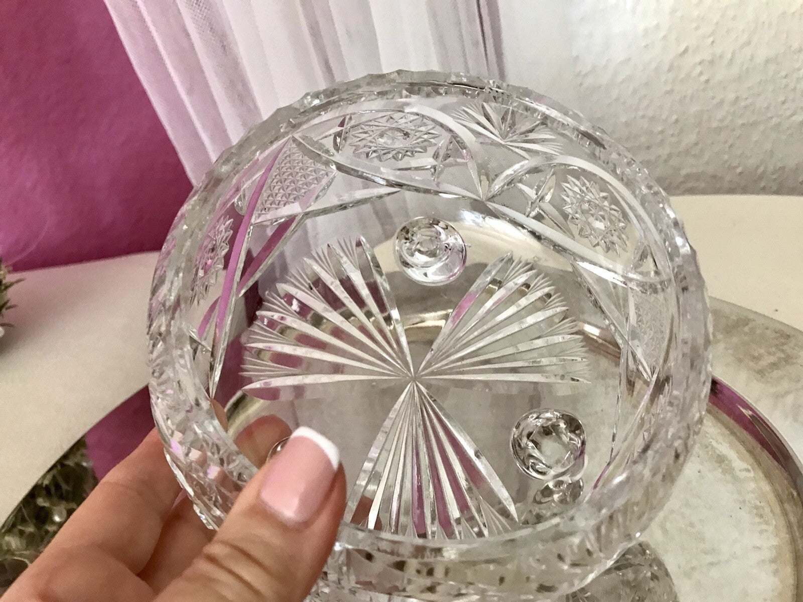 Alt Vintage Bleikristall Bonboniere Schale Glas edel Kristallglas PRL Polen