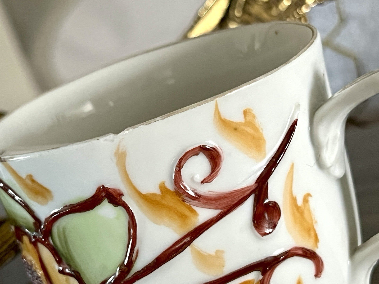 Antik Rosenhäferl Porzellan Andenken Tasse Zum Andenken Stucktasse Barttasse