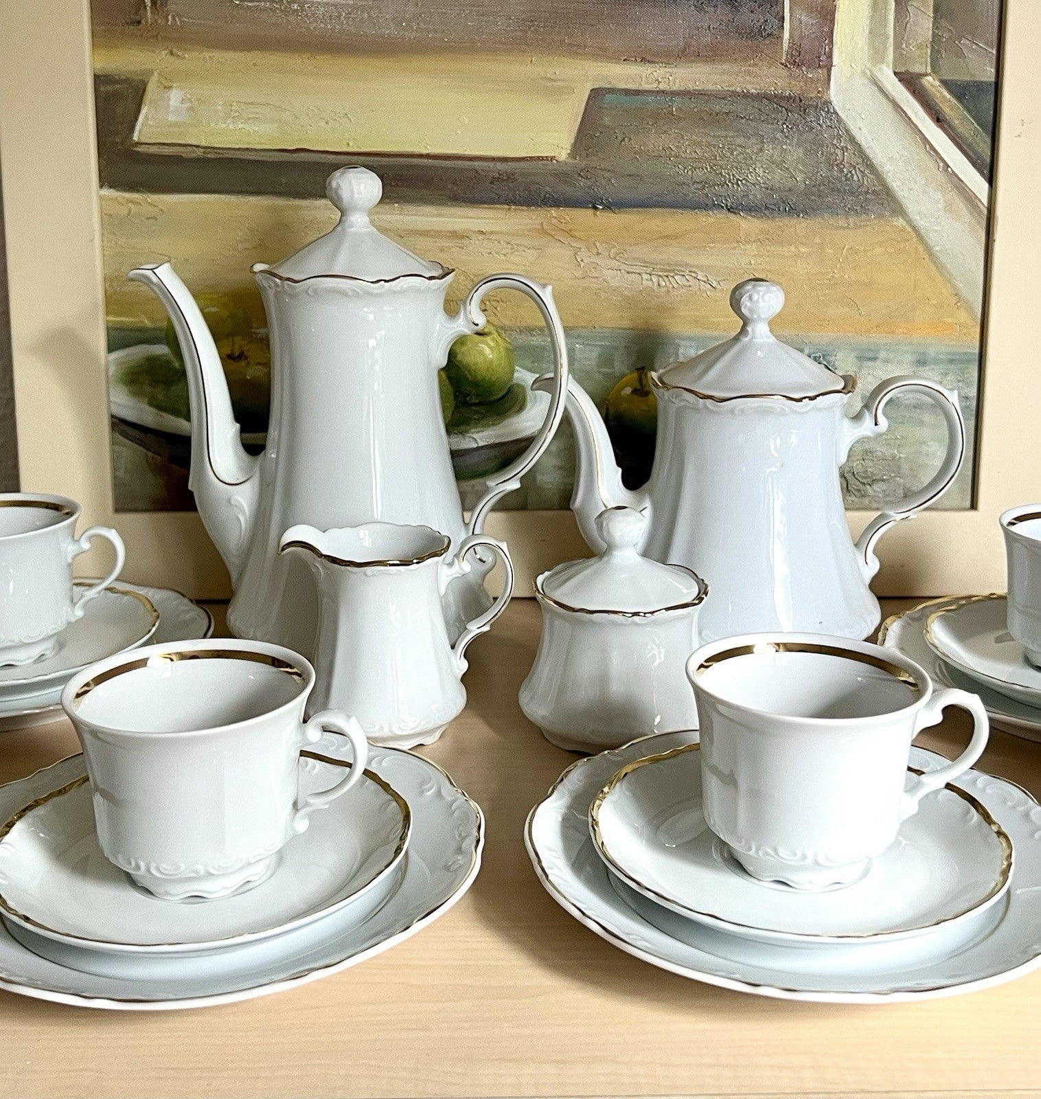 Vintage klassisches  Mitterteich Porzellan Kaffeeservice weiß gold 12 Pers. WOW!