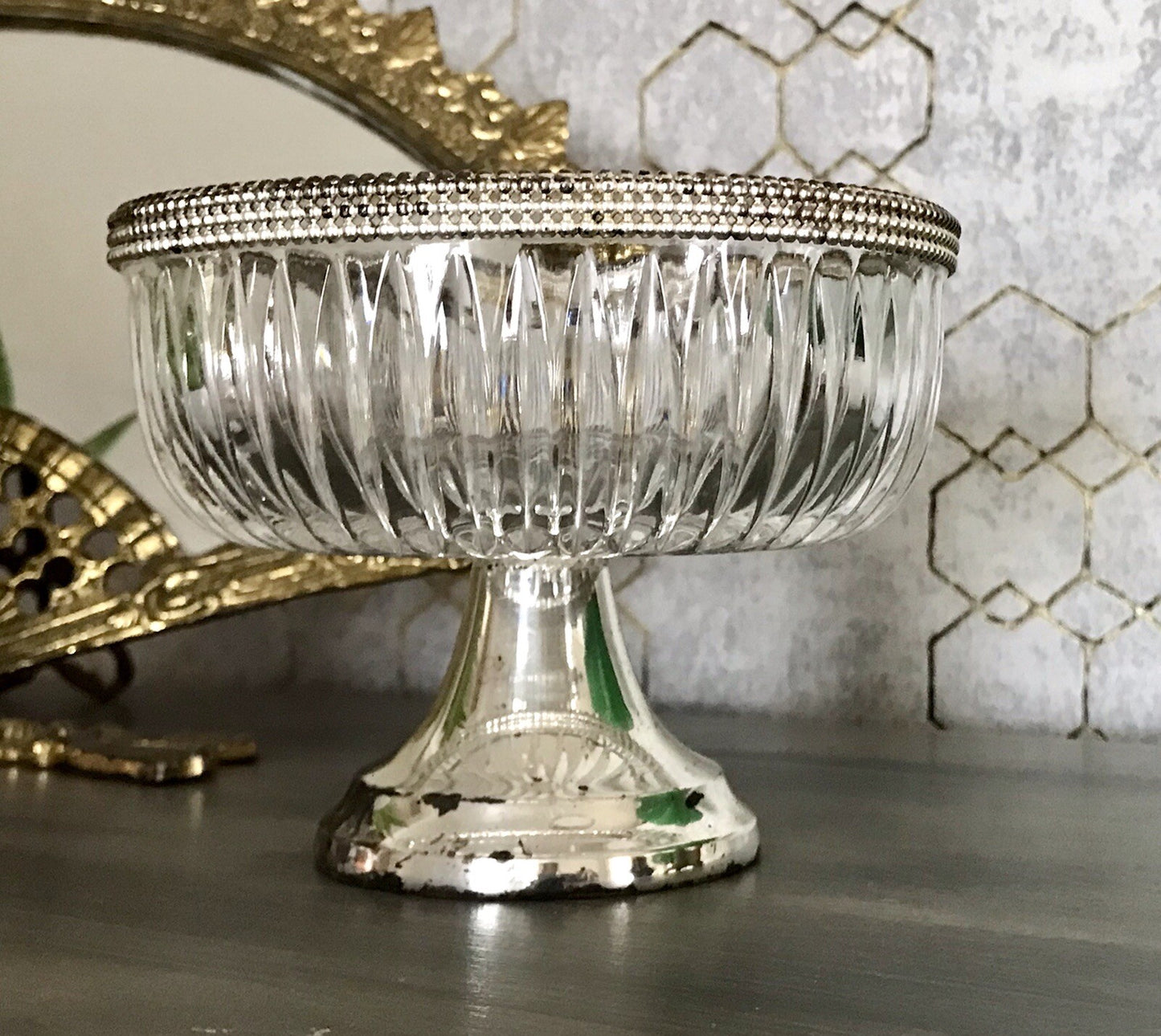 Vintage Glasschale Fußschale  Schale Glas versilberte Montur Kristallglas?