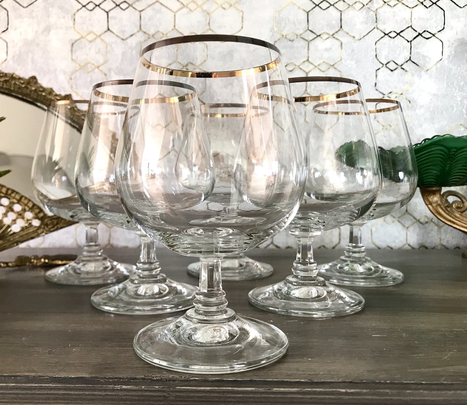 Art Déco Stil 6 Gläser Cognacschwenker Cognac Gläser Glas Goldrand Lausitzer