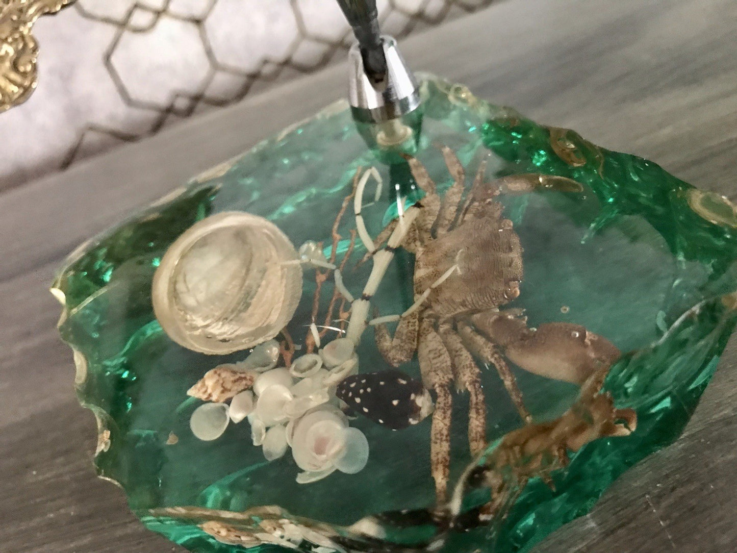 Vintage Mid Century String-Ära 60er Stifthalter Acryl Unterwasserwelt