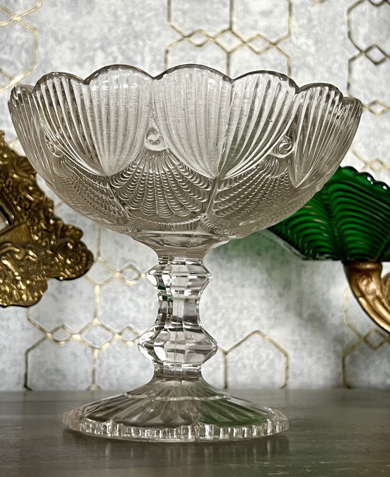 Antik Jugendstil Pressglas Glas Fußschale Schale Zuckerschale