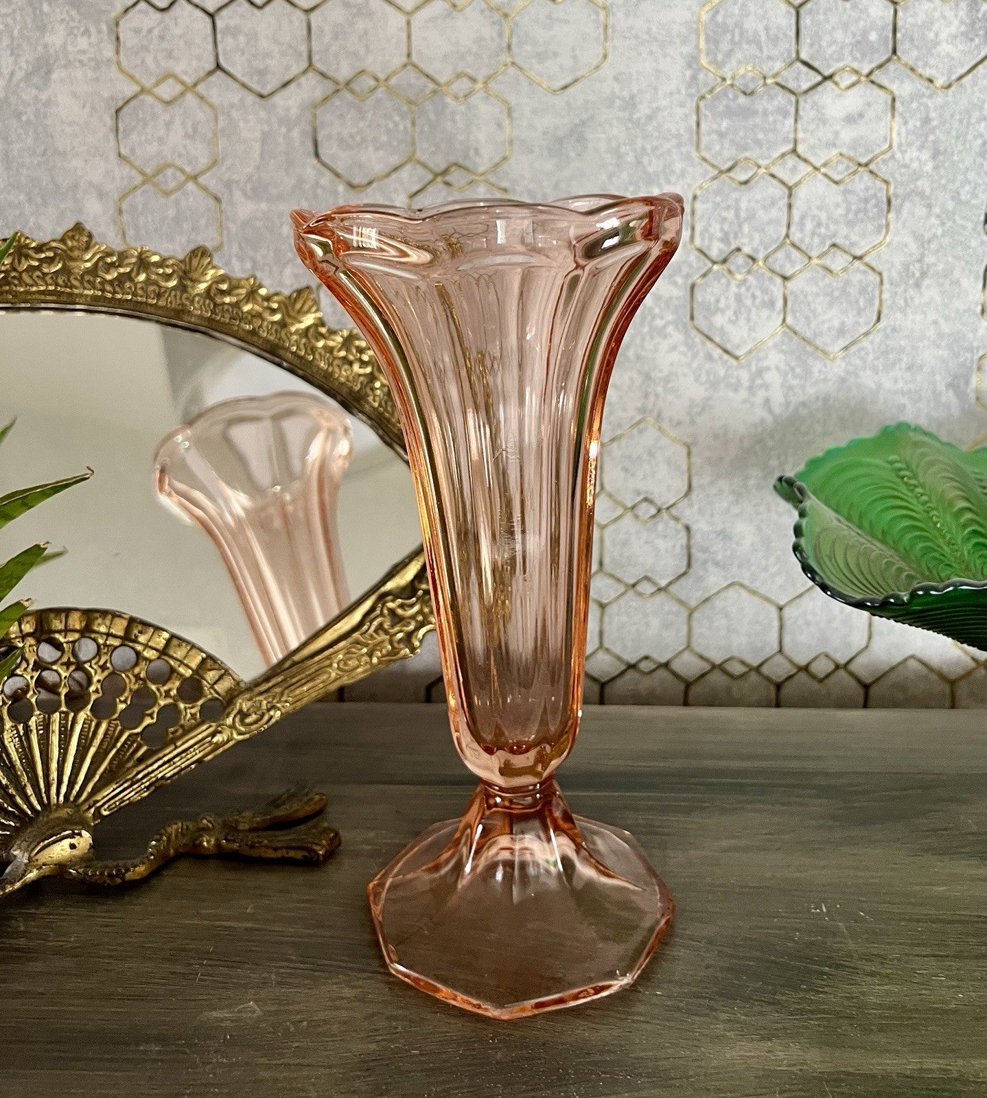 Antik Art Déco 1 Vase Glasvase Pressglas rosa Rosalin Glas