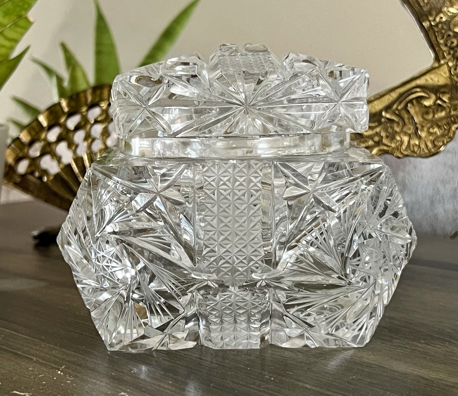 Antik Vintage Art Deco EDEL Glasdose Deckeldose Schatulle Kristallglas Schliff