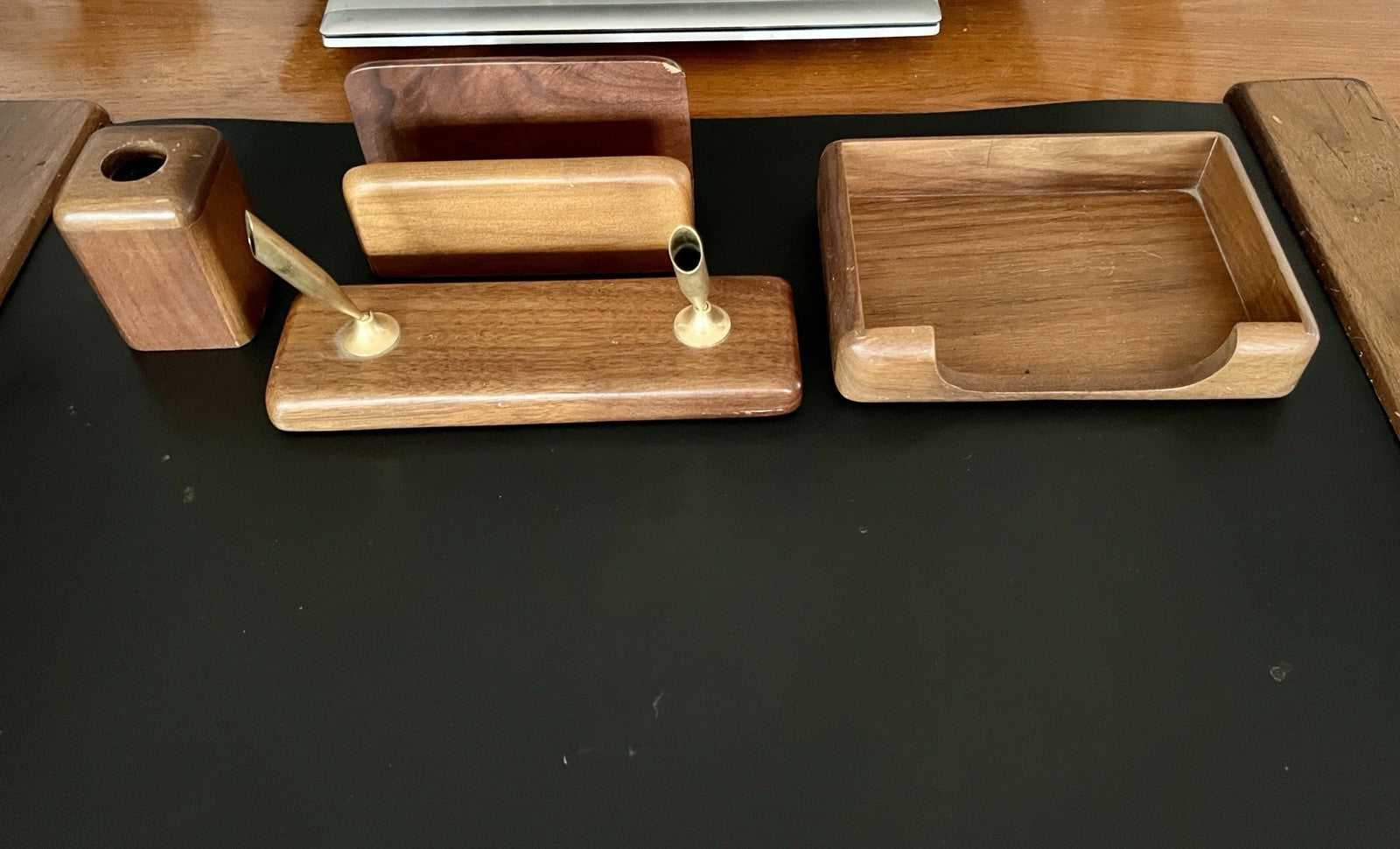 Vintage Schreibtisch Garnitur Organizer Holz Ablage Stifthalter Schreibauflage