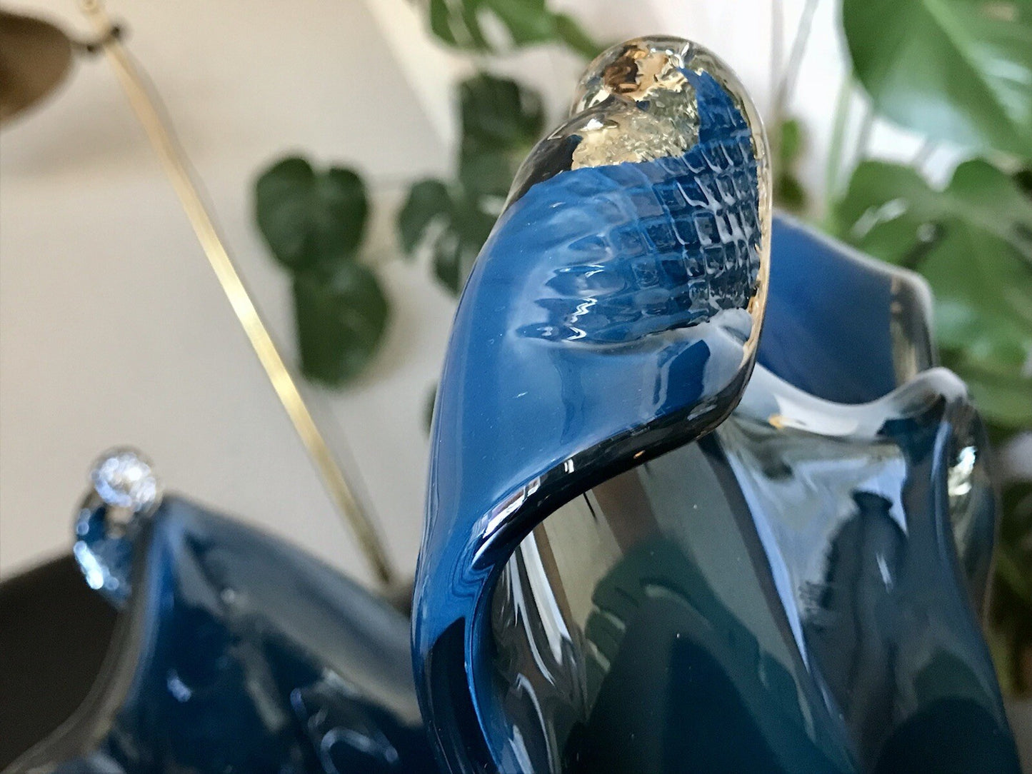 Vintage Murano Schale Vase Glas Petrol Blau metallic irisierend Edel Aufkleber