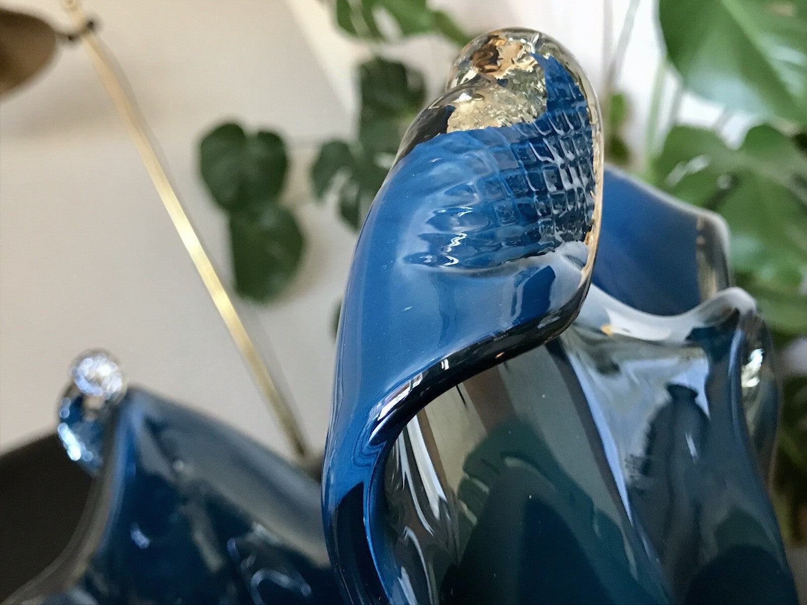 Vintage Murano Schale Vase Glas Petrol Blau metallic irisierend Edel Aufkleber